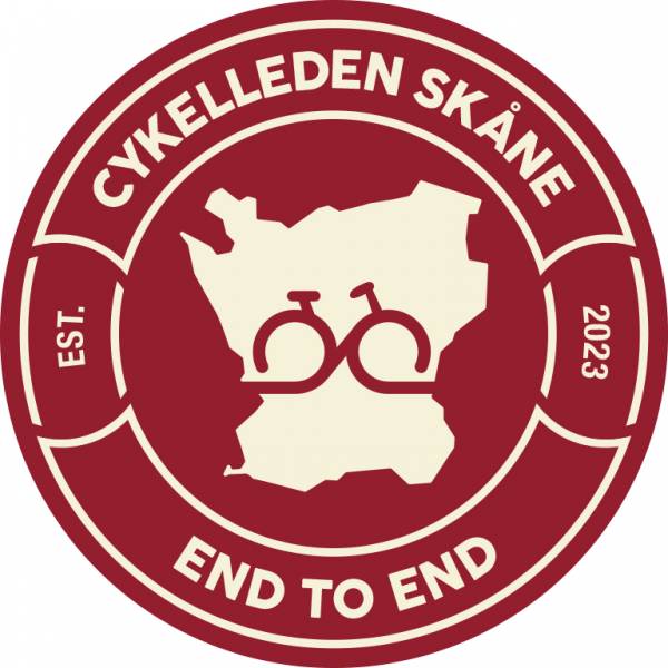 Round patch, red, Cykelleden Sk&aring;ne End to end